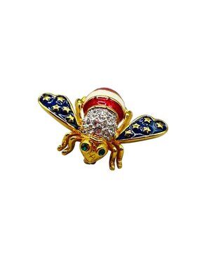 Vintage Joan Rivers Red White Blue Patriotic Stars Stripes Bee Pin Brooch